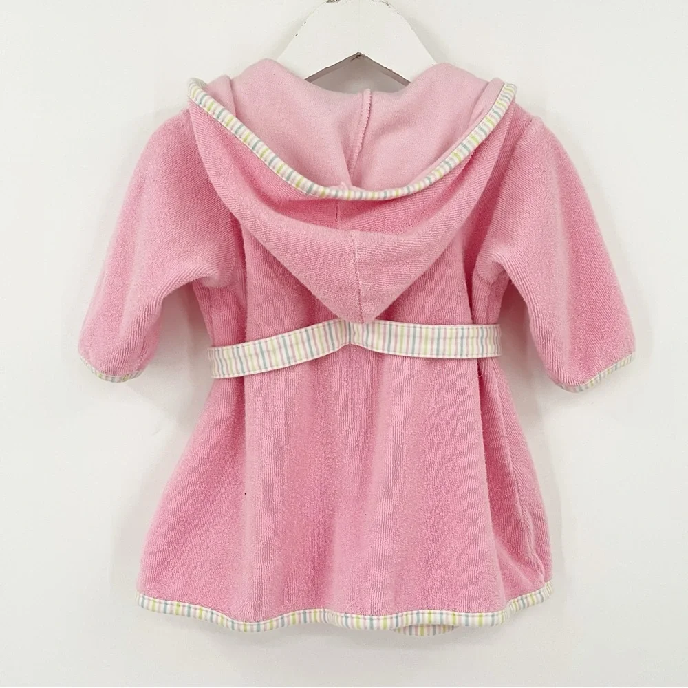 Vintage 12-18 month bath robe pink baby girl belted terry cloth 0084 hood